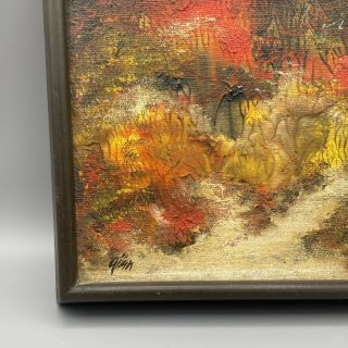 Vtg Mid Century Small Framed Abstract Fall Colors Oil Painting Signed 2