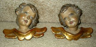 Antique 5 1/2 " Wooden Hand Carved Wall Angel Cherub Head Statue Gift