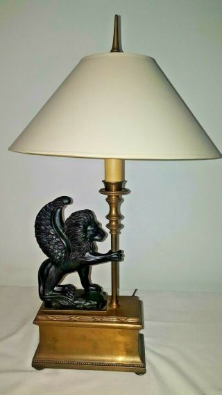 Rare Vintage Chapman Winged Lion Bronze Brass Table Lamp.  Wow