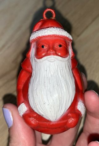 Vintage Rare Celluloid Irwin? Red Face Santa Claus Christmas Ornament