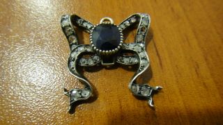 Rare Vintage Sterling Silver Pendant With Diamonds And Sapphire