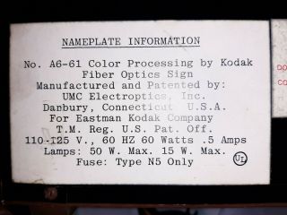 Kodak Fiber Optic Sign Vintage Rare 5