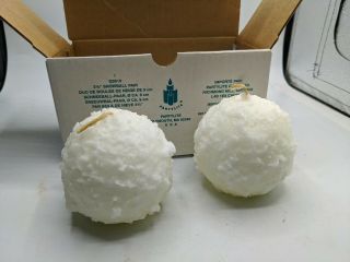 Rare Pair 2 Partylite 3.  5 " Snowball Candle Large Xmas Nos Vtg