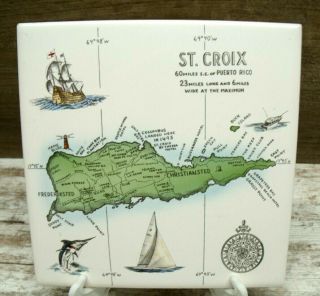 Vintage St.  Croix Map Ceramic Tile Trivet/ Wall Hanging Decor
