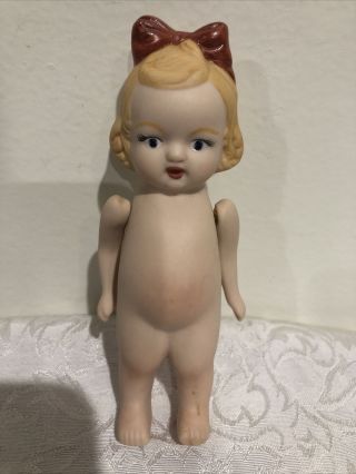 Antique Bisque Girl Doll With Jointed Arms Hand Painted 5 - 1/2” Inches Nippon