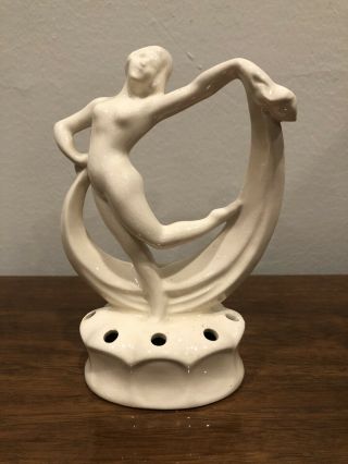 Vintage Art Deco Nude Scarf Dancer Lady Flower Frog