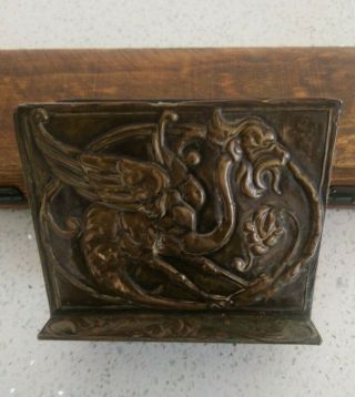 Antique Dragon Arts & Crafts Brass Copper Repousse Letter Napkin Rack or Holder 2