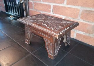 Antique Solid Oak Hand Carved Foot Stool Victorian 1800 