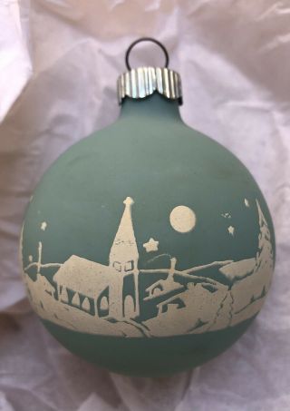 Rare Vintage Shiny Brite Christmas Ornament Blue Church Snow Matte Unsilvered