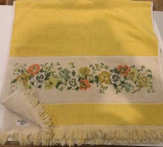 Fashion Manor Jc Penney Vtg Decorative Towel Yellow Pansy Flowers Fringe Trim