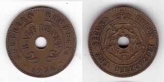 Southern Rhodesia - Rare Half 1/2 Penny Coin 1954 Year Km 28