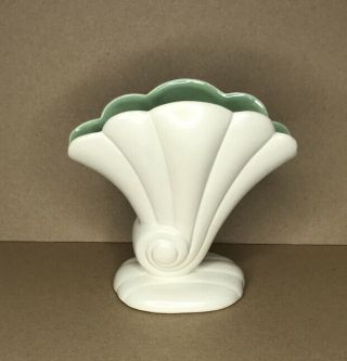 Vintage Vase Red Wing Art Pottery 899 Cream Fan Shaped Green Teal Vase