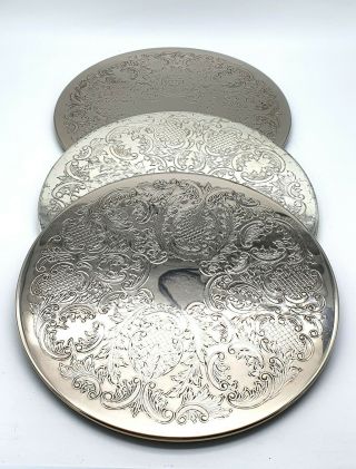 Vintage Set Of 3 Silver Plated Place Mats/hot Dishes Mats.