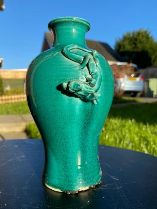 Chinese Porcelain Green Chinese Ceramic Vase With Carved Dragon