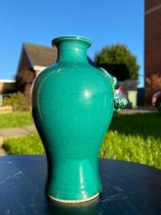Chinese Porcelain Green Chinese Ceramic Vase with Carved Dragon 2