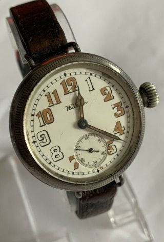Rare Vintage Waltham Solid Silver Hermetic Jumbo Military Trench Watch