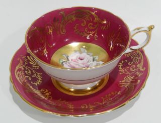 Rare PARAGON FLOATING PINK ROSE on GOLD CUP & SAUCER Hand Painted c1952 - 60 3