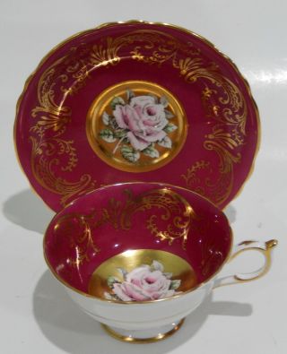 Rare PARAGON FLOATING PINK ROSE on GOLD CUP & SAUCER Hand Painted c1952 - 60 4