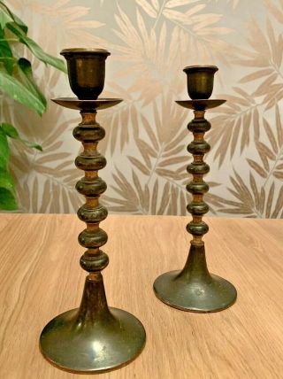Vintage Gothic Medieval Style Bronze / Brass? Unusual 26.  5cm High Candlesticks