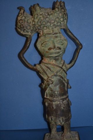 Rare Large Antique 19th Century African Benin Bronze Tribal Statue,  C 1890