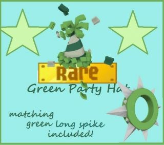 Animal Jam (classic/pc) - Rare Green Party Hat,  Long Spiked Collar Item Set