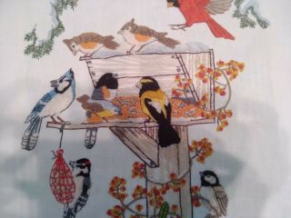 Gorgeous Vintage Hand Embroidered Picture Panel Colourful Birds