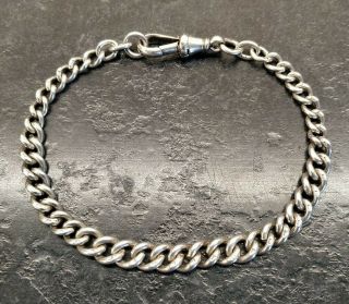 Antique Sterling Silver Graduated Curb Link Albert Chain Bracelet,  7 1/2 " Length