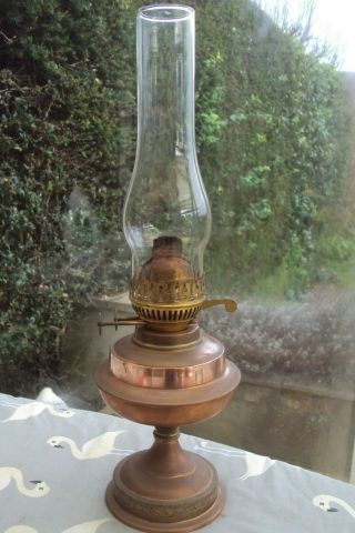 Vintage Old Duplex Twin Wick Oil Lamp With Glass Chimney.