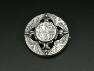 Antique Victorian Silver Arts And Crafts Circular Brooch Pin 7.  4g