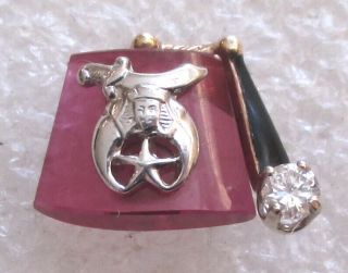 Antique 14k Gold & Diamond Shriner Fez Lapel Pin Or Tie Tack Masonic