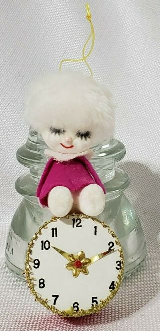 Unique Vintage Sleeping Girl Clock Felt Christmas Tree Ornament Japan Rare Htf