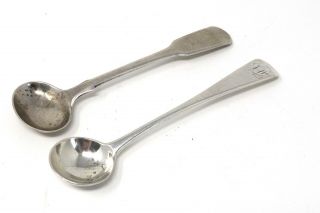 X2 Antique Georgian Solid Silver Mustard Condiment Spoons 23g 28033