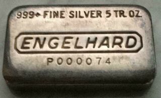 Engelhard 5 Oz 8th Series P000074 Silver Bar - - Rare Early S/n Stunning Example