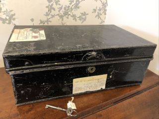 Vintage Metal Deed Box With Key.