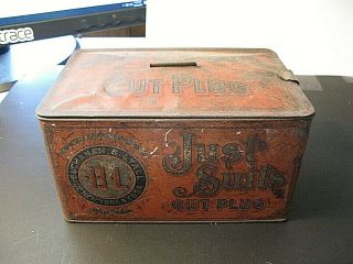 Buchman & Lyall Antique Just Suits Cut Plug Tin Litho Tobacco Can