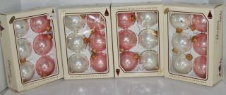 24 Christmas By Krebs - Glass Ornaments - Pink,  White - 2.  5 " - Shiny - 4 Boxes - Vtg - Usa