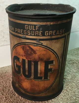 Rare Vintage 1lb Gulf High Pressure Grease Can Gas Service Station