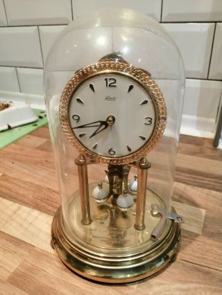 Vintage Brass Glass Domed Kieninger & Obergfell Kundo Anniversary Mantel Clock