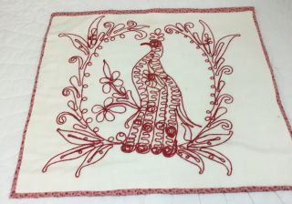 Vintage Antique Quilt Wall Hanging,  Turkey Red Embroidery,  Scrolls,  Bird,  Flower