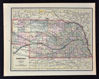 1891 Cram Map - Nebraska - Omaha Lincoln Kearney Hastings Pierce Valentine Ne