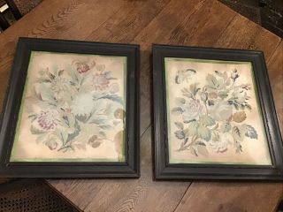 Large Victorian Floral Needlepoint Embroidered Framed Tapestry Pictures