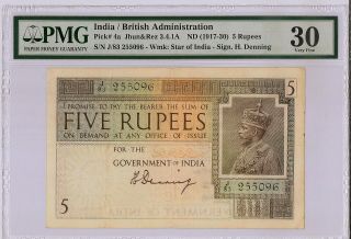 1917 - 30 British India Kgv Rs 5 Rupee H Denning Pmg 30 Vf P 4a Rare