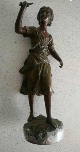 Af Antique Bronzed Spelter Woman French? Figure,  Figurine 32cm Tall