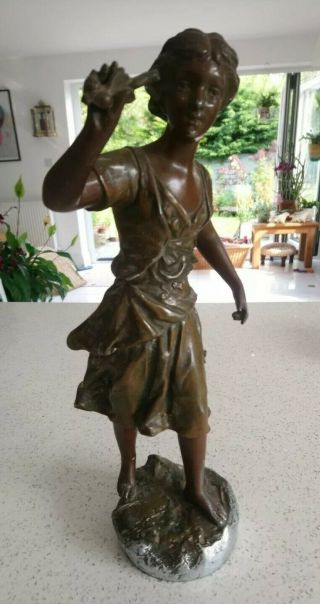 AF Antique Bronzed Spelter Woman French? Figure,  Figurine 32cm Tall 2