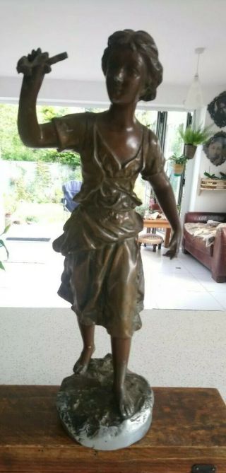 AF Antique Bronzed Spelter Woman French? Figure,  Figurine 32cm Tall 3