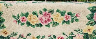 Vintage Wool Hooked Rug Handmade Floral Motif,  36 X 48 Inches Pre - Owned