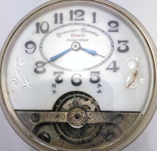 & Rare Silver Swiss Visible Balance Hebdomas 8 - Day Watch 1912 4