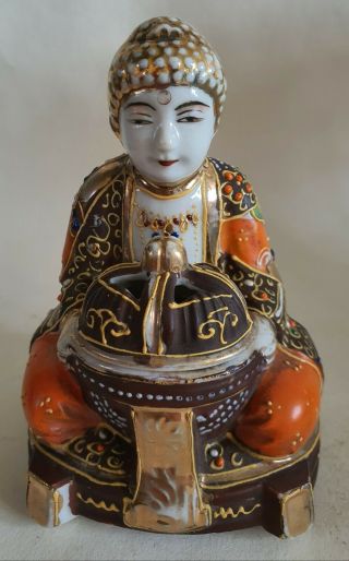 Vintage Satsuma Buddha Holding Incense Burner