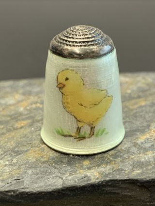 James Swann & Son Sterling Silver Enamel Thimble Easter Chick