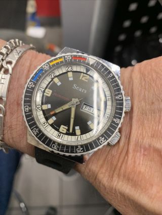 SICURA SEARS Swiss Automatic Dive Compressor Day Date Watch 1970’s Very Rare 2